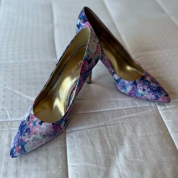 Sears Abstract Floral Print Point Tie Stiletto Angie Heels Size 7.5 - Picture 16 of 16